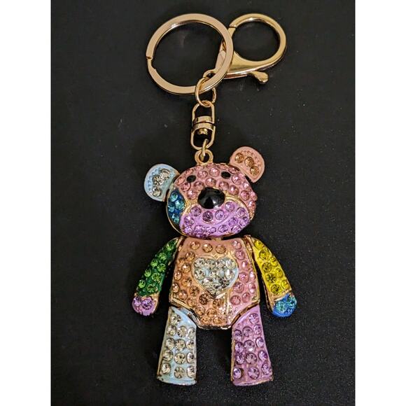 Adorable Jointed Teddy Bear Rhinestone Key Chain Purse Backpack Charm Keychain - Picture 1 of 4